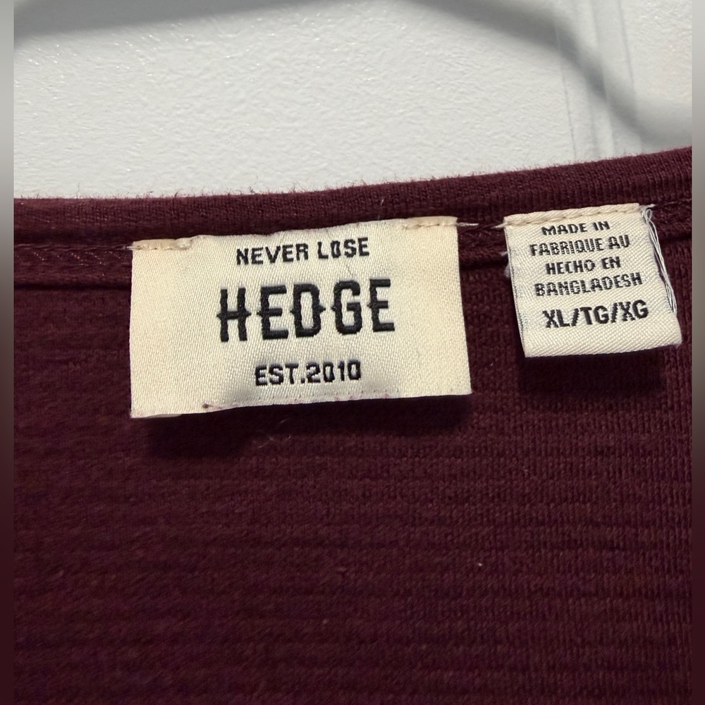 Hedge Men's Pullover Maroon Long Sleeve Shirt Size - Picture 3 of 9